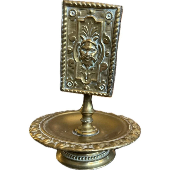 Antique C. 1900s Ornate Lion Gilt Bronze Smoking Ashtray Match Box Holder Patina - Picture 8 of 9